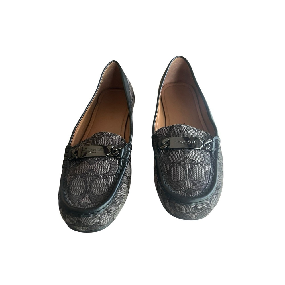 Coach Black Gray Signature Logo Jacquard Loafer Flats Women's Slip-On Sz 8.5 B - Picture 2 of 16